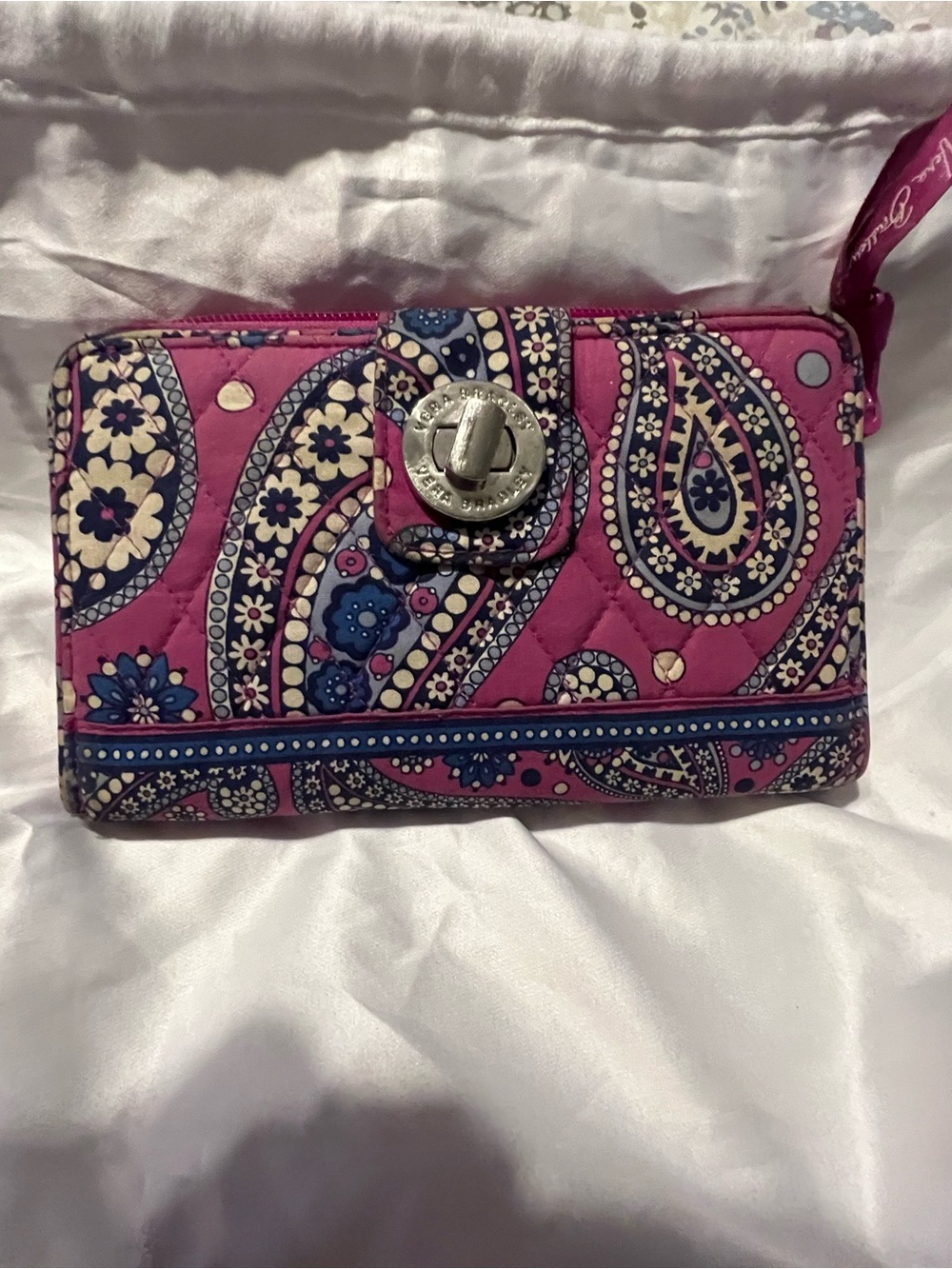 Vera Bradley Pink Paisley Quilted Wristlet with Turn-Lock